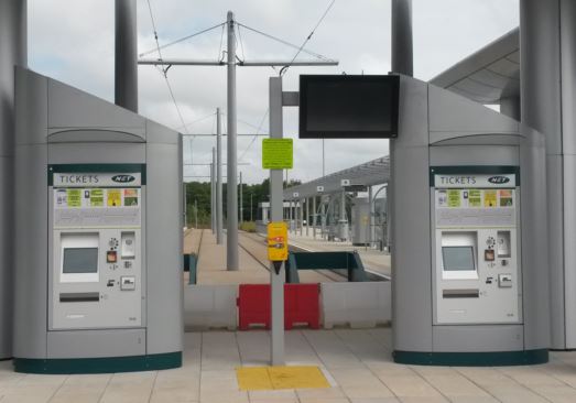 NET - entrance to Clifton South terminus showing ticket machines and real-time display (taken on 2015-09-09)