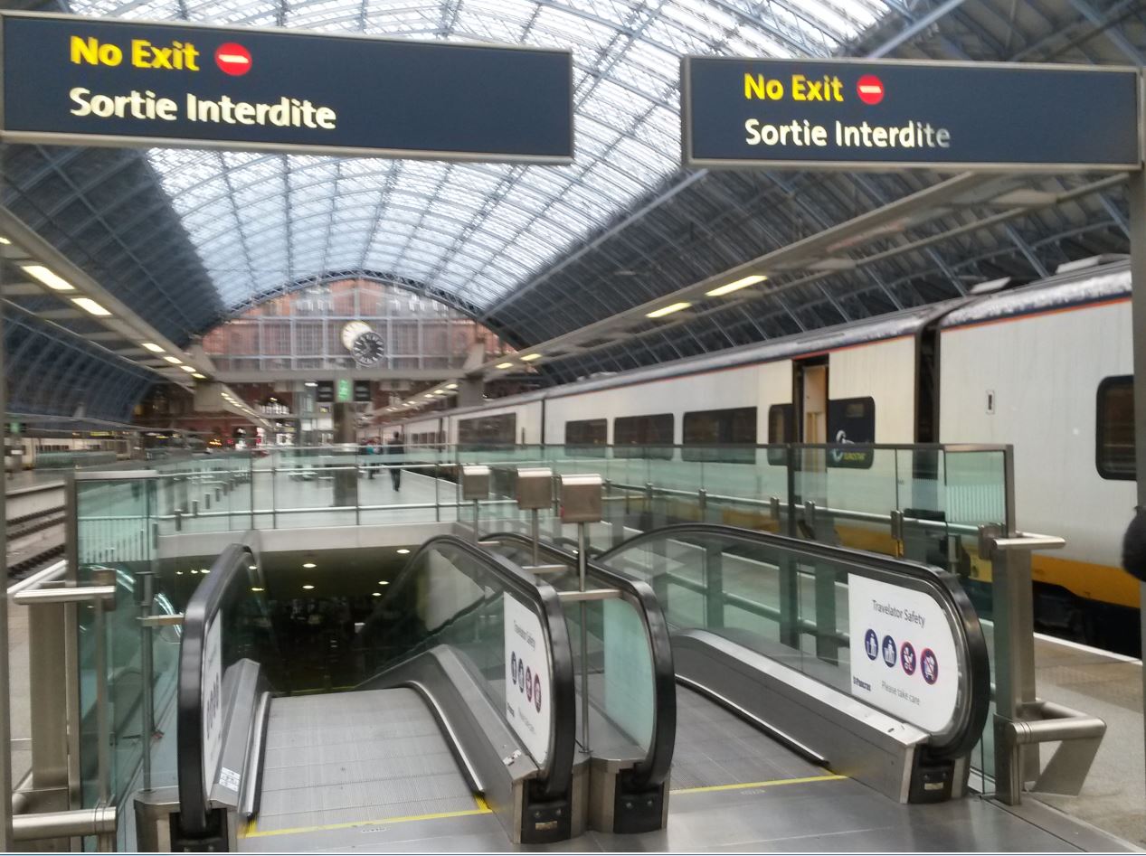 [Eurostar]At St Pancras the trains are diagrammed to ensure that passengers to do arrive and depart at the same time from the same island platforms. Passengers have to walk past the walkway that departing passengers would use.
