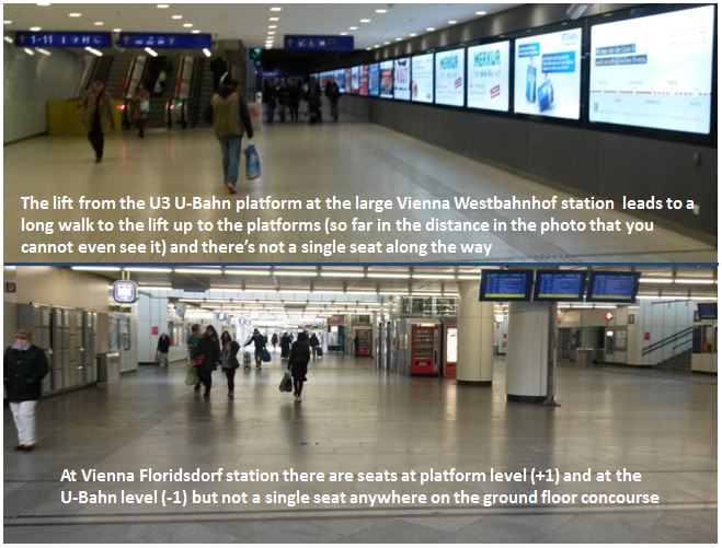 [Vienna]Changing between modes at a station (or even two different metro lines) can often involve a long walk. Some people may desperately want to stop and sit down on a walk that could take 10 minutes