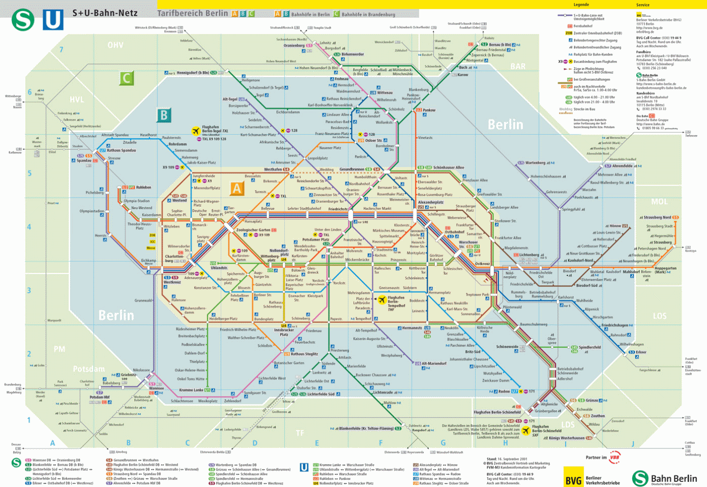 [Berlin]Berlin's integrated S-Bahn rail and underground U-Bahn map showing the zones like in London. However, it does not show Regional Rail services or the Tram network. London has just added Croydon Tramlink to the Tube map but the Berlin network is far more complicated to show on the same map.