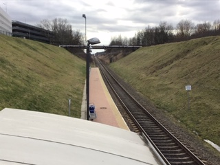 Vilnius Airport station. Much more basic than Kiev, but equipped with a lift, security and electronic information. Pay on the train from the airport end. A real value for money approach. Photo by Ian Brown for Railfuture