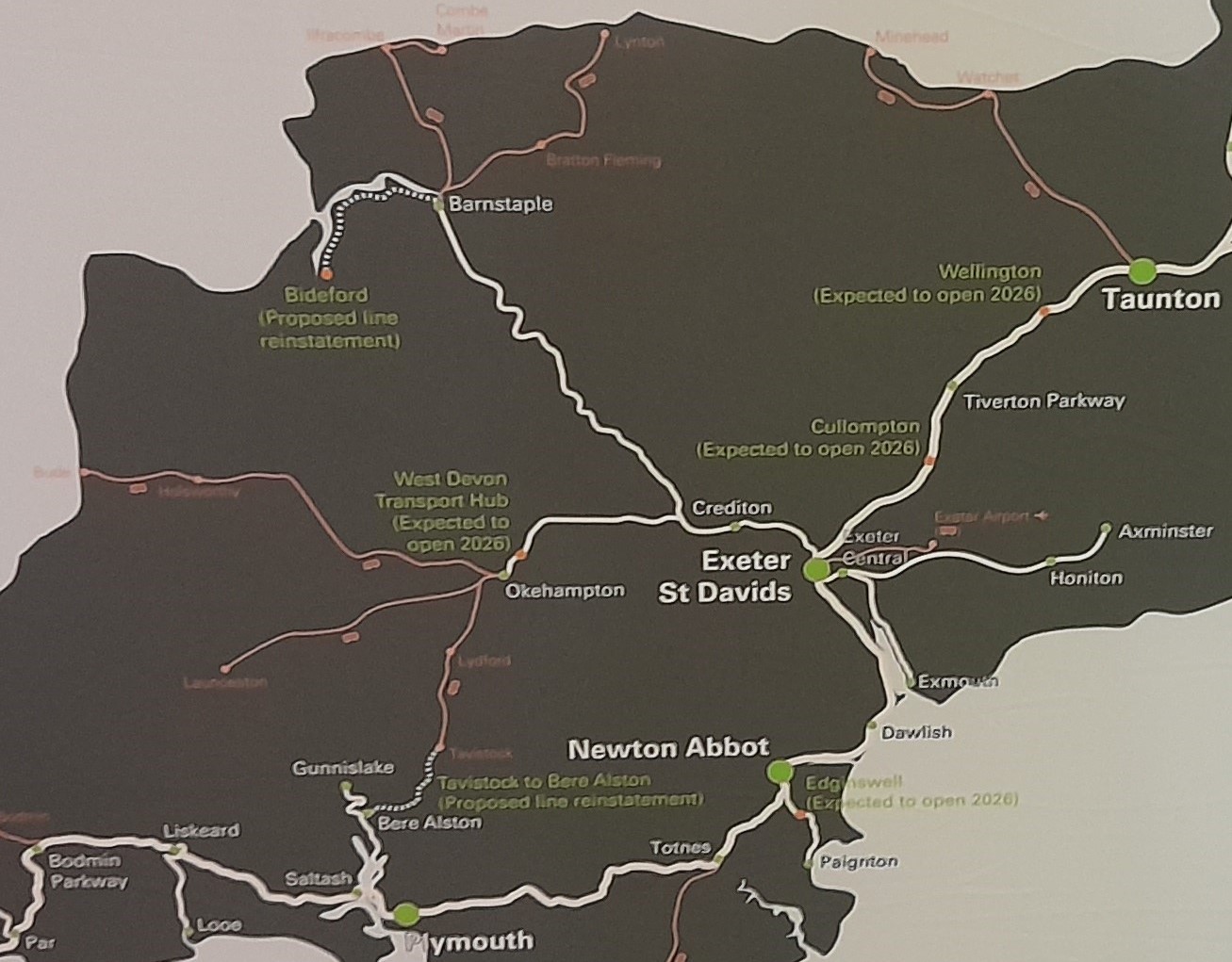 MAP:GWR network (part) with Barnstaple-Bideford "proposed line reinstatement" - March 2024